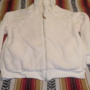 Ivory Sherpa Zip Hoodie 2XL Plush Cozy Teddy Jacket